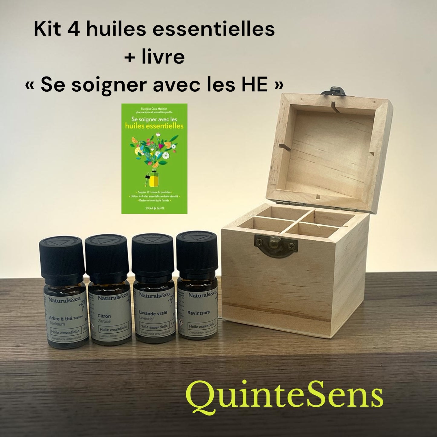 Kit de base avec 4 huiles essentielles et 1 livre pour débuter en aromathérapie